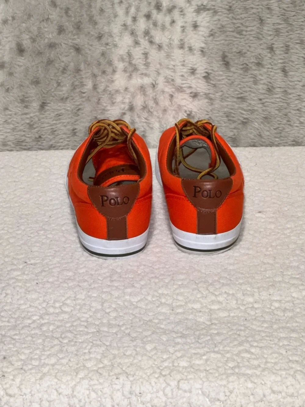 Polo by Ralph Lauren Vaughn Orange Canvas Sneakers with Brown Trim Men Sz 10.5D